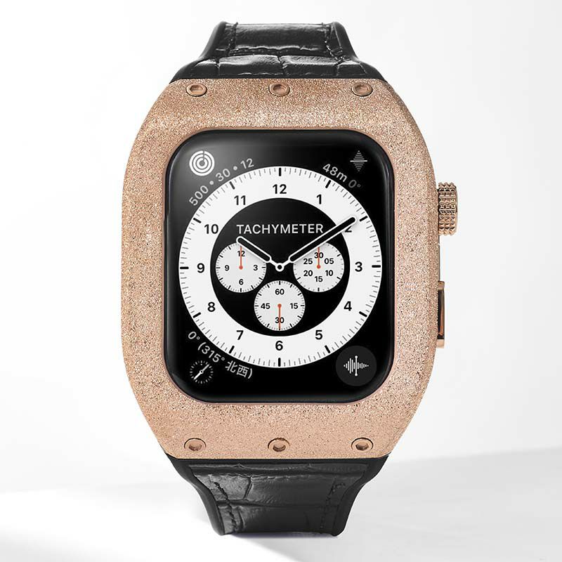 アップルウォッチ 高級ケース カバー SE対応 44mm Apple watch CZダイヤ（キュービックジルコニア）カスタムベゼル Rubberベルト シルバー S４/５/６/ＳＥ ラグジュアリーapbzlsetg